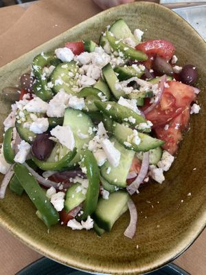 Greek salad with vegan feta  at Kalamaki in Kalamata