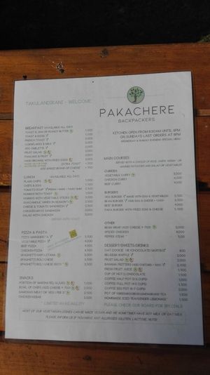 Menu at Pakachere in Zomba