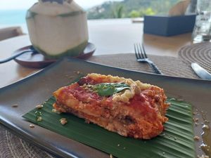 Eggplant Parmigiano (vegan cheese) at Halapua by Kapuhala in Koh Samui