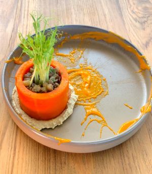 Lentils and Pear Hummus with Papaya Vinaigrette  at Halapua by Kapuhala in Koh Samui