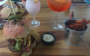 Vegan burger with vegan cheese and vegan bacon. Delicious!!!! at Halapua by Kapuhala in Koh Samui