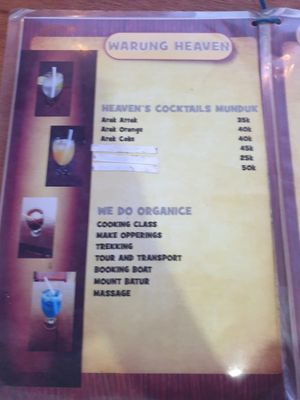 Menu at Warung Heaven in Banjar