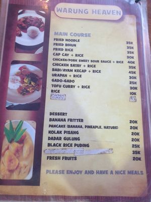 Menu at Warung Heaven in Banjar