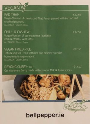 Vegan Menu  at Bell Pepper in Dublin
