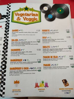 Vegetarian menu options at Fabio's Roadstop in Armacao De Pera