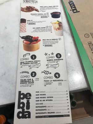 Menu at Pizza Me in Brasilia