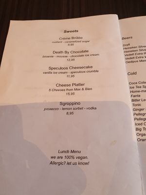 Menu at New Vegas in Haarlem