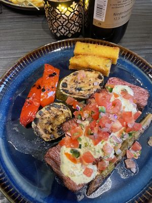 3D printed steak with polenta and chimichurri emulsion   at New Vegas in Haarlem