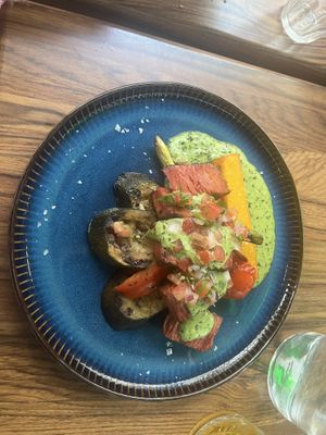 3D printed steak with polenta and chimichurri  at New Vegas in Haarlem