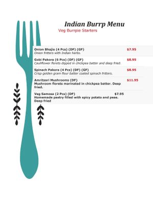 Vegan Menu at Indian Burrp in Cheltenham