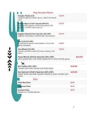 Vegan Menu Mains at Indian Burrp in Cheltenham