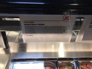 Sesame Peanut Noodles are nearly vegan if you can read the small type (sorry, there's honey in it). Maybe they can clearly mark vegan creations or use maple syrup instead. at Lucky's Market in Fort Collins