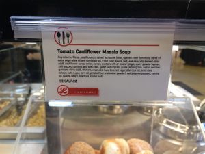 Tomato Cauliflower Masala Soup is vegan too! at Lucky's Market in Fort Collins