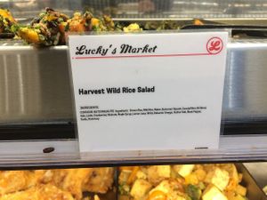 Harvest Wild Rice Salad is vegan and looks yummy. See! They can sweeten things with something other than honey! at Lucky's Market in Fort Collins