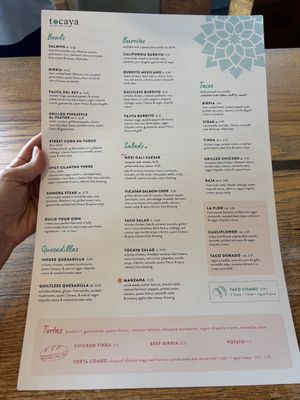 Menu with lots of Vegan & GF Items  at Tocaya Modern Mexican - Fashion Square in Scottsdale