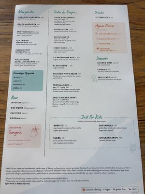 Menu  at Tocaya Modern Mexican - Fashion Square in Scottsdale