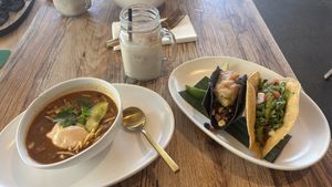Taco Combo. Two Vegan Tacos with Vegan Tortilla Soup  at Tocaya Modern Mexican - Fashion Square in Scottsdale