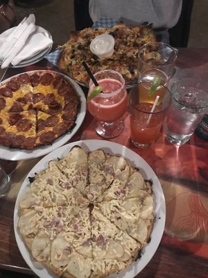 Vegan (daiya cheese) PEI pizza - potatoes, onions & sundried tomatoes! at Laughing Buddha in Sudbury