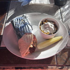 One of my favourites is the falafel wrap with hot sauce with a side of the chickpea salad.  at Laughing Buddha in Sudbury