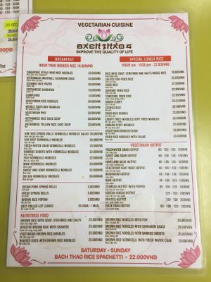 English menu at Am Thuc Chay in Can Tho