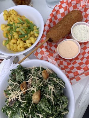 Mac and cheese - great texture, not super “cheesy” tasting. Kale Caesar was really good! at Sputnik in Denver