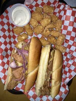 Vegan corn dog and tots  at Sputnik in Denver
