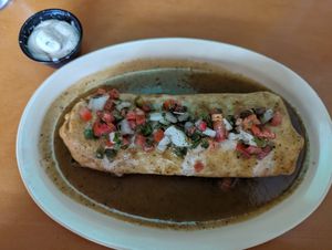 Breakfast burrito with side of vegan ranch at Sputnik in Denver