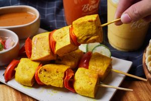 VEGAN Tofu Satay with homemade peanut sauce at Hosay Bowl in Phuket