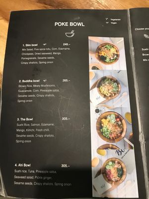 Poke bowl menu (other menu pages not shown in this review) at Hosay Bowl in Phuket
