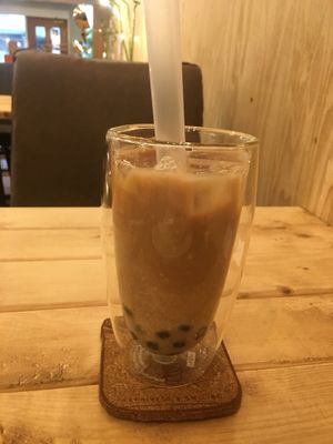 Soy milk bubble tea at Tsumugu Cafe in Tokyo