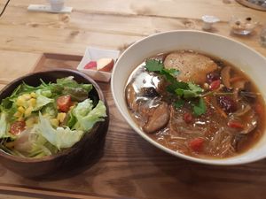 The vegan noodle set lunch. Yummy! at Tsumugu Cafe in Tokyo