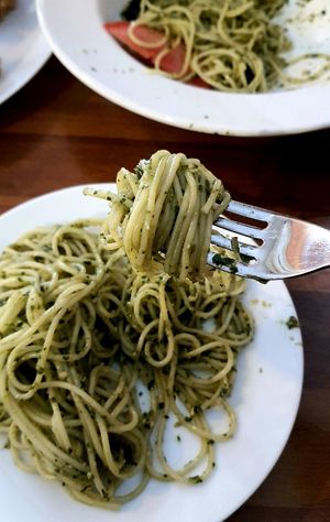 Chwinamul genovese pasta - close-up at This World is a Playground - 이 세계는 놀이터예요 in Seoul