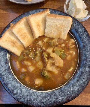 Tomato stew. Very tasty! Warms from the inside. Perfect with another small dish as the sandwich.  at This World is a Playground - 이 세계는 놀이터예요 in Seoul