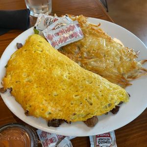 Philly cheesesteak omelette for my mom and she killed it!  at Vegan Avenue in San Antonio