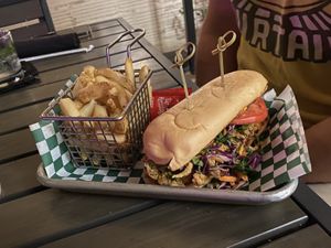 Fried mushroom po’boy & fries at Vegan Avenue in San Antonio