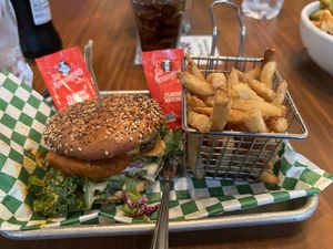 Buffalo chicken sandwich and fries #Veganuary at Vegan Avenue in San Antonio