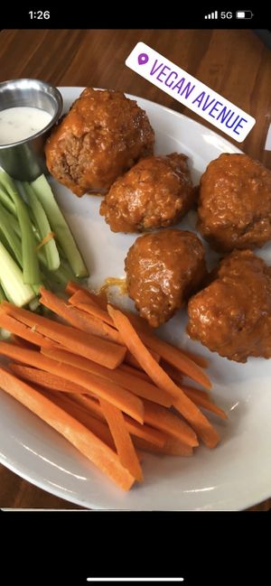 Buffalo cauliflower wings- delicious!   at Vegan Avenue in San Antonio