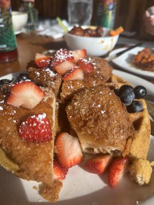 Chicken and waffles   at Vegan Avenue in San Antonio