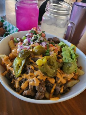 Carne asada loaded fries at Vegan Avenue in San Antonio