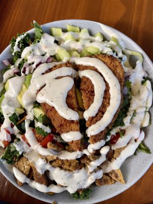 Power Cobb Salad: “chicken” and “bacon tempeh” was amazing!!  at Vegan Avenue in San Antonio