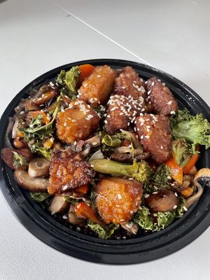 My new favorite bowl (Orange chick’n)   at Vegan Avenue in San Antonio