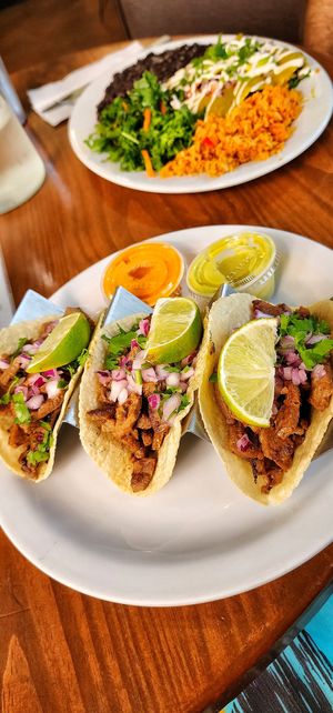Carne asada tacos and enchiladas verdes at Vegan Avenue in San Antonio