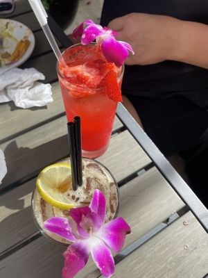 Flower Moon and another cocktail with fresh strawberry mash  at Vegan Avenue in San Antonio