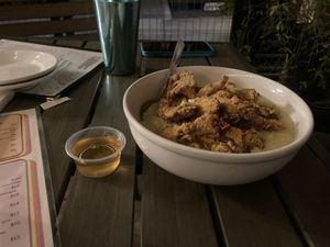 (Oyster) shrooms and grits  at Vegan Avenue in San Antonio