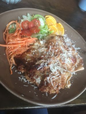 Homemade lasagna, very creamy!  at Vegano's in Uppsala