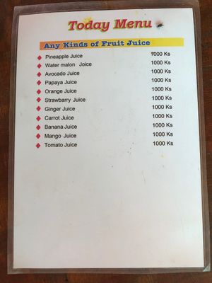 Menu at Ya Ti Organic Food & Garden in Mandalay