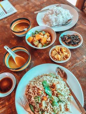 Fried rice and Myanmar Food (actually vegetable curry) at Ya Ti Organic Food & Garden in Mandalay