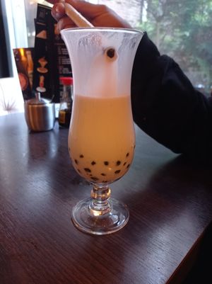 Tarot coconut milk bubble tea at Full Moon Garden in Amsterdam