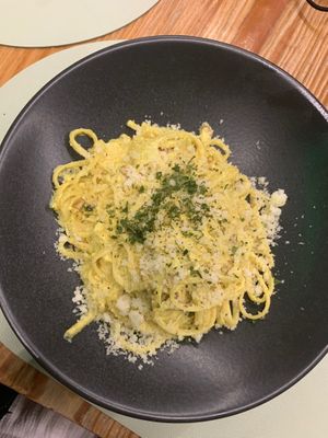 Vegan carbonara, even had little tofu bacon chunks and was so filling  at Mundo Vegan - Vegan World in Funchal