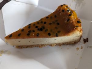 Passionfruit cheesecake (vegan) at Mundo Vegan - Vegan World in Funchal